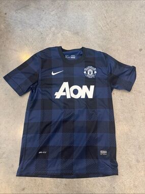 Nike Blue and Black Check Manchester United Training Shirt with AON Logo